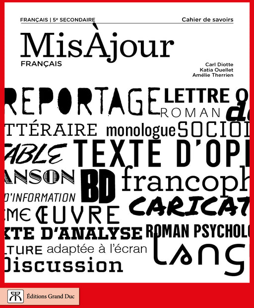 MisÀjour Français + grammaire 5e secondaire - Cahier de savoirs, 2e éd. - Accès web 1 an (livraison électronique)                               